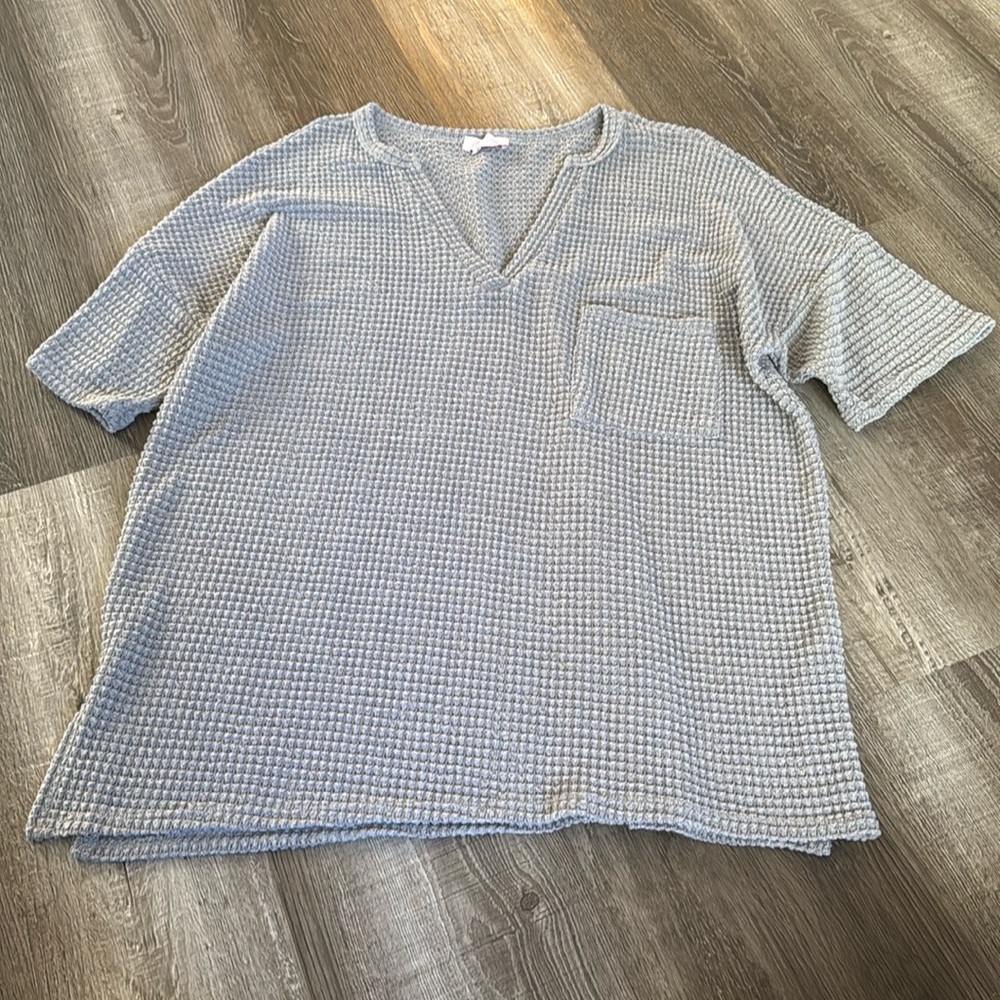 Pink Lily Gray Textured V-Neck Top